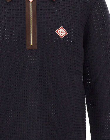 CASABLANCA Polo in lana a punto waffle BLUE Uomo 