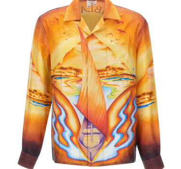 CASABLANCA Camicia in seta con stampa ORANGE Uomo 