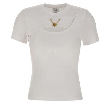 CASABLANCA T-shirt a costine con gioiello WHITE Donna 