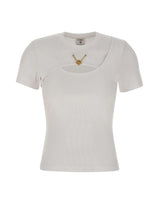 CASABLANCA T-shirt a costine con gioiello WHITE Donna 