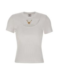 CASABLANCA T-shirt a costine con gioiello WHITE Donna 