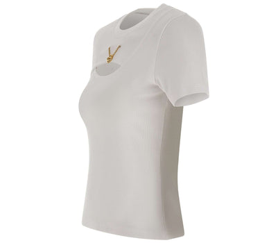 CASABLANCA T-shirt a costine con gioiello WHITE Donna 