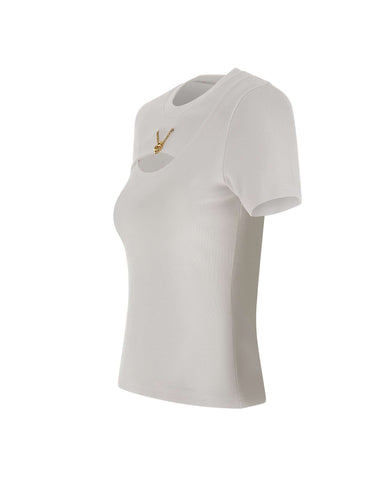 CASABLANCA T-shirt a costine con gioiello WHITE Donna 