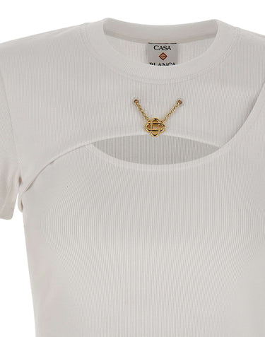 CASABLANCA T-shirt a costine con gioiello WHITE Donna 