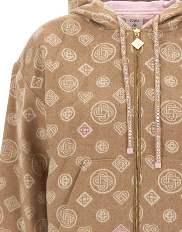CASABLANCA Felpa in lana monogram con cappuccio BROWN Donna 