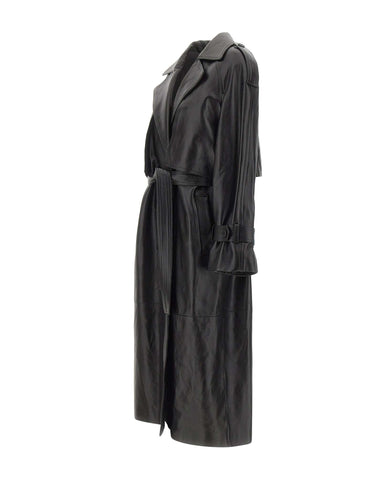 CASSELL Trench in pelle BLACK Donna 