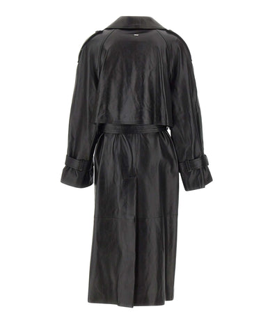 CASSELL Trench in pelle BLACK Donna 