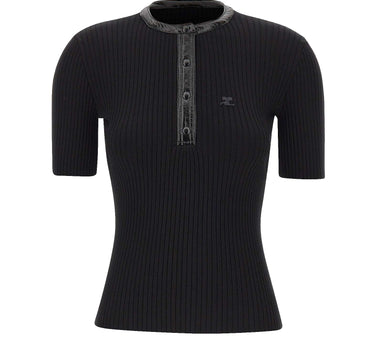 "Vinyl and Knit Polo" 326MT0539FI0001 BLACK COURREGES 