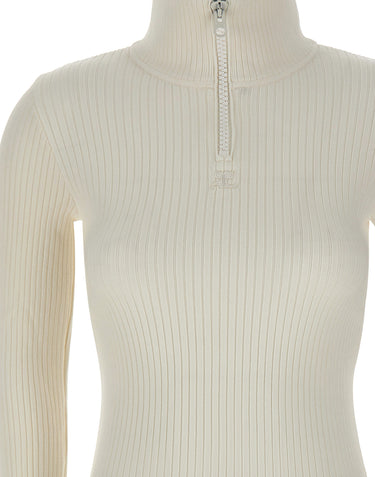 COURREGES Maglia a collo alto a coste WHITE Donna 