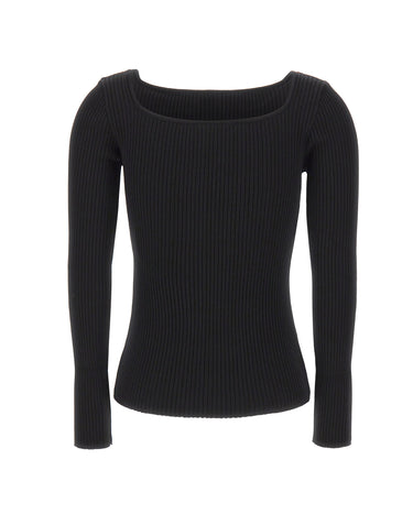 COURREGES Maglia a coste con scollo quadrato BLACK Donna 