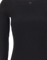 COURREGES Maglia a coste con scollo quadrato BLACK Donna 
