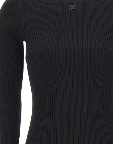 COURREGES Maglia a coste con scollo quadrato BLACK Donna 