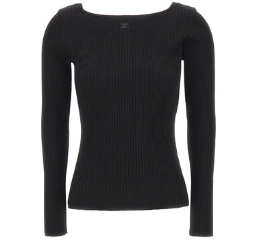 COURREGES Maglia a coste con scollo quadrato BLACK Donna 