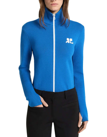 COURREGES Cardigan in lana con zip BLUE Donna 