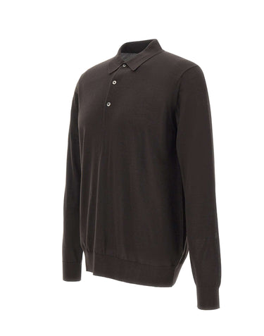 DIKTAT Polo in lana merinos ultrafina BROWN Uomo 