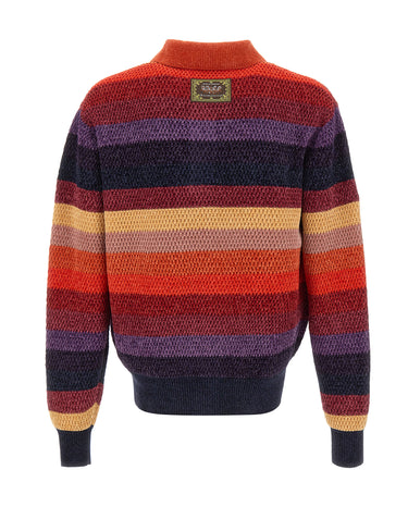 DROLE DE MONSIEUR Polo in maglia "Chenille Striped Polo Horse Patch" MULTICOLOR Uomo 