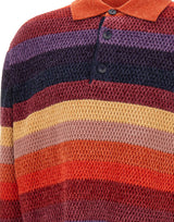 DROLE DE MONSIEUR Polo in maglia "Chenille Striped Polo Horse Patch" MULTICOLOR Uomo 