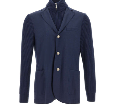 ELEVENTY Giacca monopetto in jersey di lana BLUE Uomo 
