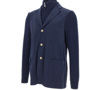 ELEVENTY Giacca monopetto in jersey di lana BLUE Uomo 