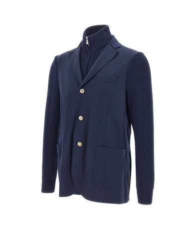 ELEVENTY Giacca monopetto in jersey di lana BLUE Uomo 