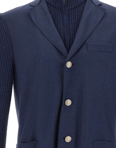 ELEVENTY Giacca monopetto in jersey di lana BLUE Uomo 