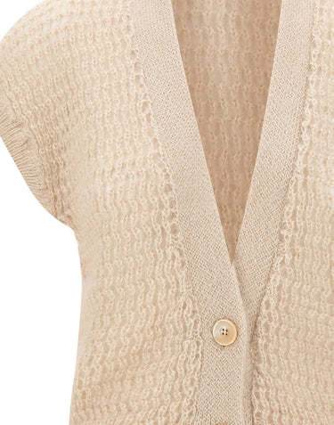 ELEVENTY Cardigan smanicato in mohair e seta BEIGE Donna 