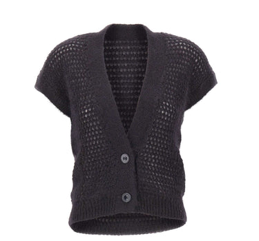 ELEVENTY Cardigan smanicato in mohair e seta GREY Donna 