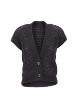 ELEVENTY Cardigan smanicato in mohair e seta GREY Donna 