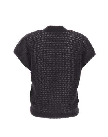 ELEVENTY Cardigan smanicato in mohair e seta GREY Donna 