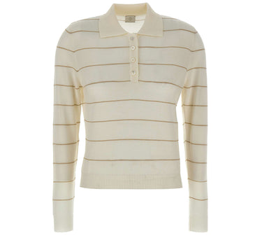 ELEVENTY Polo in lana a righe WHITE Donna 