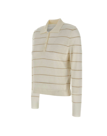 ELEVENTY Polo in lana a righe WHITE Donna 
