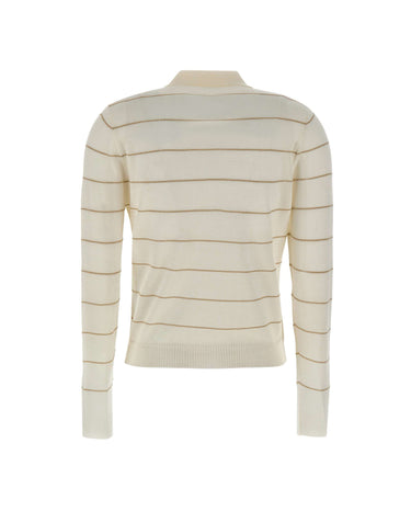ELEVENTY Polo in lana a righe WHITE Donna 