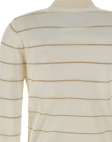 ELEVENTY Polo in lana a righe WHITE Donna 