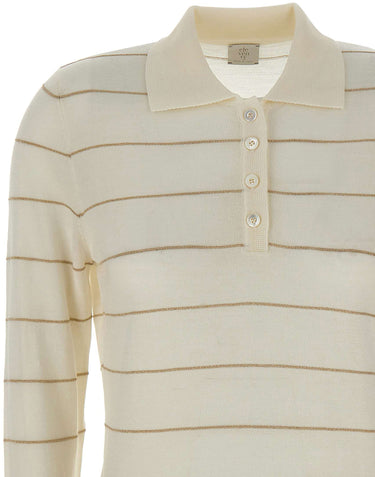 ELEVENTY Polo in lana a righe WHITE Donna 