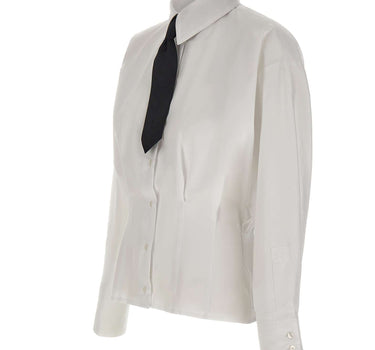 ELISABETTA FRANCHI Camicia in popeline con cravattino WHITE Donna 