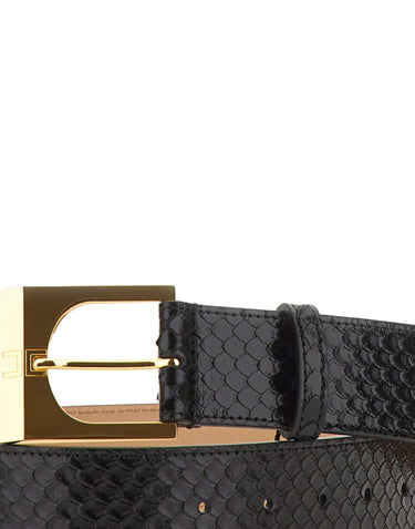 ELISABETTA FRANCHI Cintura in pelle con trama a squame BLACK Donna 