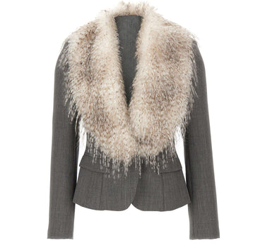 ELISABETTA FRANCHI Giacca in lana con collo effetto pelliccia GREY Donna 