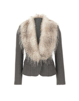 ELISABETTA FRANCHI Giacca in lana con collo effetto pelliccia GREY Donna 