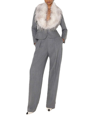 ELISABETTA FRANCHI Giacca in lana con collo effetto pelliccia GREY Donna 