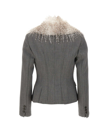 ELISABETTA FRANCHI Giacca in lana con collo effetto pelliccia GREY Donna 