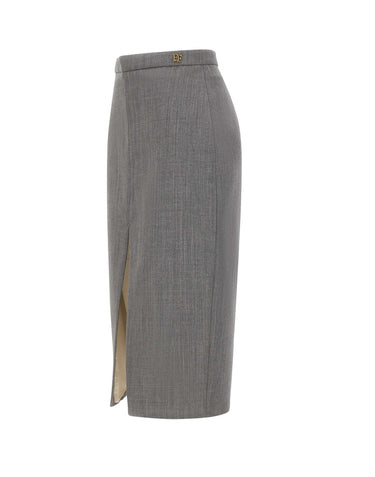 ELISABETTA FRANCHI Gonna in lana con spacco GREY Donna 