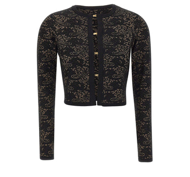 ELISABETTA FRANCHI Cardigan ricamato in misto viscosa BLACK Donna 