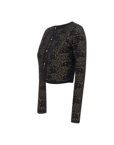 ELISABETTA FRANCHI Cardigan ricamato in misto viscosa BLACK Donna 