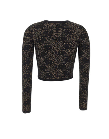 ELISABETTA FRANCHI Cardigan ricamato in misto viscosa BLACK Donna 