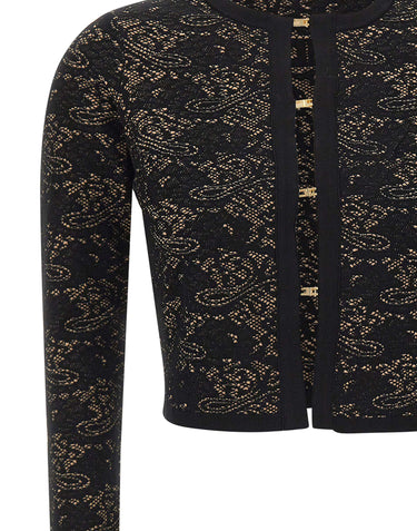ELISABETTA FRANCHI Cardigan ricamato in misto viscosa BLACK Donna 