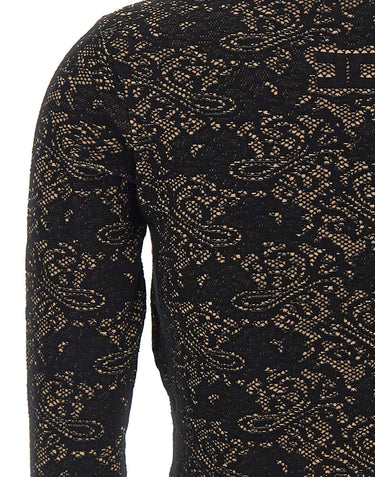 ELISABETTA FRANCHI Cardigan ricamato in misto viscosa BLACK Donna 