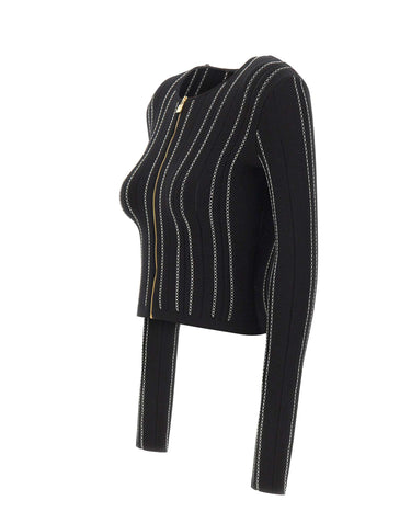 ELISABETTA FRANCHI Cardigan in maglia con zip BLACK Donna 