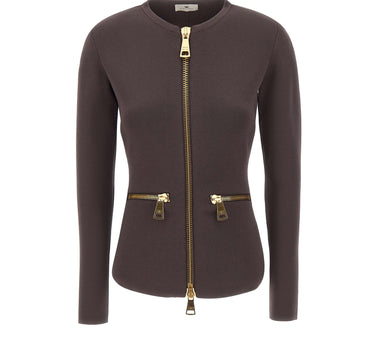 ELISABETTA FRANCHI Cardigan in maglia con zip BROWN Donna 