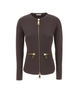 ELISABETTA FRANCHI Cardigan in maglia con zip BROWN Donna 