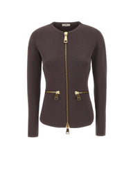 ELISABETTA FRANCHI Cardigan in maglia con zip BROWN Donna 